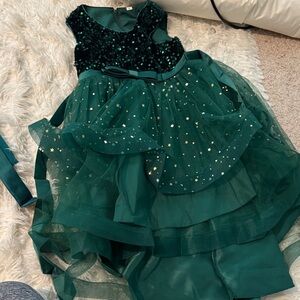 Emerald Green Kids Dress with Star Accents